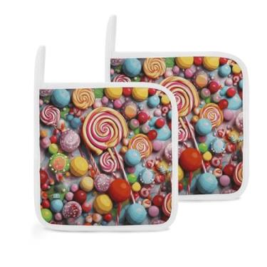 Imagem de Conjunto de suportes para panelas resistentes à cozinha, almofadas quentes, suportes para forno, impressos em doces, para cozinhar e assar, pacote com 2