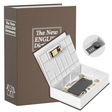 Imagem de SAFECaixa econômica para adultos, cofrinho de livro com trava de combinação de segurança, cofre secreto de dicionário lata 24 x 15 x 6 cm caixa com cadeado de metal (marrom)