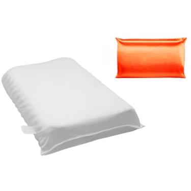Imagem de Kit 2 Travesseiros ortopédicos cervical magnéticos espuma soft infravermelho anti ronco (2 cervical + 2 cetim laranja)