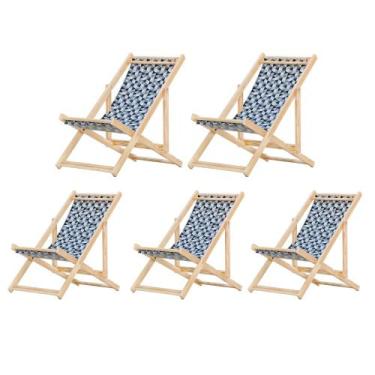 Imagem de Kit 5 Cadeiras Espreguiçadeira Preguiçosa Dobrávl Sem Braço Natural - 