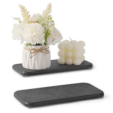 Imagem de 2 peças de porta-copos de secagem instantânea, bandeja de pia de pedra natural de diatomáceas, porta-copos absorventes de secagem exclusivos, cinza escuro