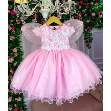 Imagem de Vestido Marie Jardim Encantado Rosa Bebe Borboleta Branca - Belli Kids