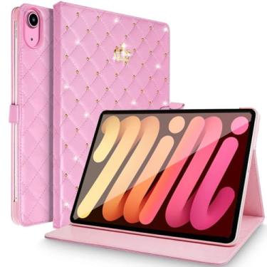 Imagem de Changjia Capa para iPad Mini 6 (8,3 polegadas, 2021), linda coroa brilhante diamante strass elegante couro PU inteligente auto hibernar/despertar capa à prova de choque para Apple iPad Mini 6ª geração