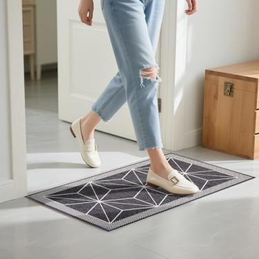Imagem de HIHUHEN Capacho/tapete de porta antiderrapante com base de borracha – possui absorção de água e proteção de lama, adequado para quartos e áreas de entrada (80 cm x 49 cm, Argyle)