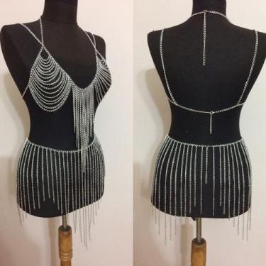 Imagem de Bodychain Conjunto top saia Franjas folheado a Ouro e Prata - Dondocas