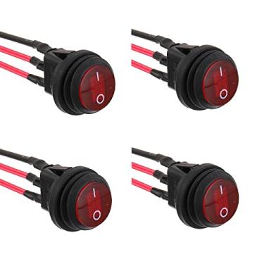 Imagem de EPLZON 4 peças 12 V 20 A, à prova d'água, com interruptor basculante de luz LED, interruptor SPST de 3 pinos com pré-fio de 20 mm para carro, barco, trailer, caminhão (vermelho)
