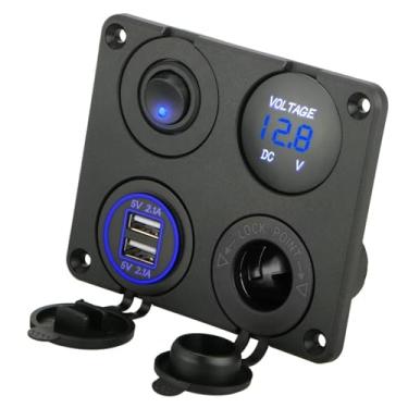 Imagem de Linkstyle Painel de carregador de carro 4 em 1, porta de carregador USB A dupla de 4,2 A, soquete de isqueiro com voltímetro de LED e interruptor basculante para caminhão náutico RV de 12 V/24 V