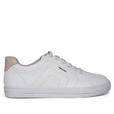 Imagem de Tênis Feminino Pegada Couro Munique Burnished Branco/Bege, Branco, Beg