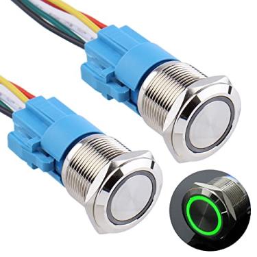 Imagem de DMWD 2 peças interruptor de botão de travamento de 19 mm à prova d'água 12 V-24 V anel led 1NO 1NC autotravamento liga/desliga metal redondo 3/10.2 cm orifício de montagem com plugue de soquete de fio