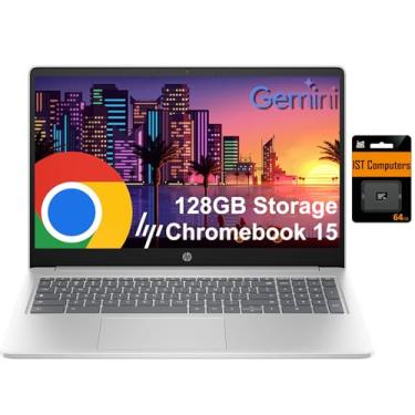 Imagem de Laptop HP Chromebook 15 (15,6 polegadas antirreflexo, Intel N200 (> i3-1115G4), 8 GB DDR5 RAM, 128 GB de armazenamento (64 GB eMMC + cartão SD de 64 GB), KB numérico), casa e estudante, webcam com