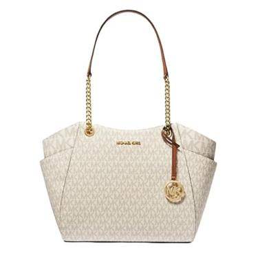 Imagem de Bolsa de ombro grande Michael Michael Kors Jet Set com logotipo característico baunilha