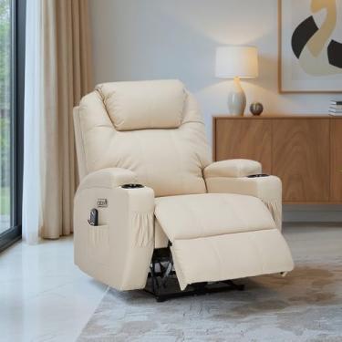 Imagem de Poltrona do Papai Reclinável Elétrica Vector com Massagem Aquecimento e Porta Copos Entrada USB/USB-C PU Bege G94 - Gran Belo