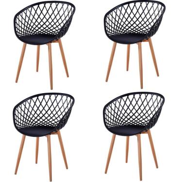 Imagem de Kit 4 Cadeiras ANM8197F Loa Clarice Anima Office Polipropileno Preto Base Metal Pintura Madeira