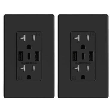 Imagem de Tomada de parede USB ELEGRP 20A com 3 portas USB-C, preto fosco, pacot