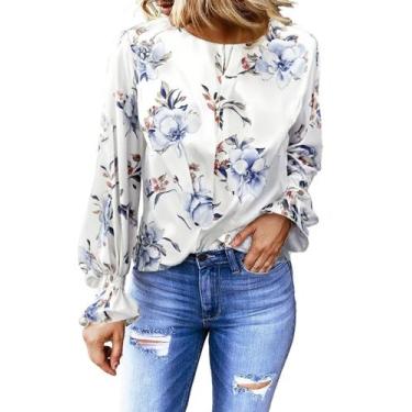 Imagem de Blusa Dokotoo Bell, manga comprida, chiffon, estampa floral, azul, fem