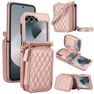 Imagem de Asuwish Capa de celular para Samsung Galaxy Z Flip 6/Z Flip 7 FE 5G Capa de celular com alça transversal de pulso suporte para cartão de crédito com bloqueio RFID slot fino Z6 G Flip6 ZFlip Flip7