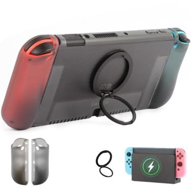Imagem de Protective Case for Nintendo Switch OLED 2021 & Joy Con Controller, Dockable Cover Protector with Stand, Durable Back Case Accessories for Switch OLED - Transparent Clear Black
