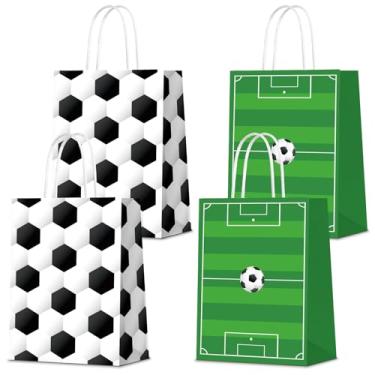 Imagem de KERINGO 16 peças de sacos de papel de lembrancinha de festa de futebol para presente com alças sacolas de doces para crianças e adultos suprimentos de festa de futebol