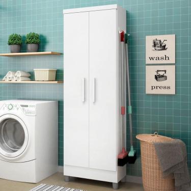 Imagem de Armário Multiuso Barcelona 2 Portas c/ Gancho para Vassouras e Rodo Branco