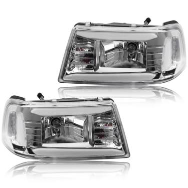 Imagem de Conjunto de farol com LED DRL compatível com Ford Ranger 2001-2011, farol de halogênio com luz de canto, caixa cromada, canto branco