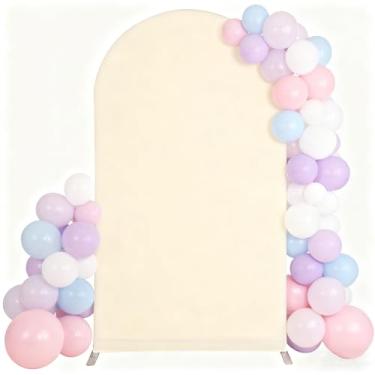Imagem de Irisbell Capa de fundo de arco de cor sólida de 1,8 m, capa de arco de casamento de elastano ajustada para decoração de aniversário, festa, banquete, cerimônia (bege, 1,8 m)