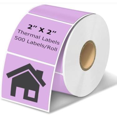Imagem de Etiquetas térmicas de 5 cm x 5 cm, roxas, quadradas, etiquetas térmicas de envio, etiqueta térmica direta autoadesiva de inventário multiuso para pequenas empresas (500 etiquetas/rolo)