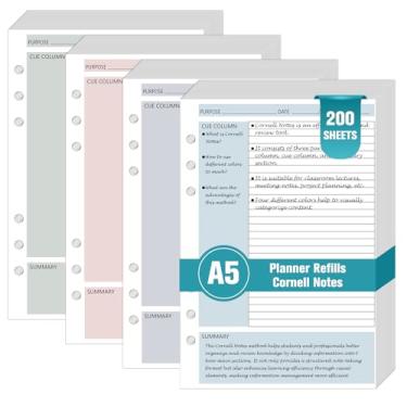 Imagem de 200 folhas de papel Cornell Notes refil de papel A5 para fichário de 6 anéis, espaçamento de 1/12.7 cm, folhas soltas, papel Cornell, refil de caderno, sistema de enchimento, papel a granel para