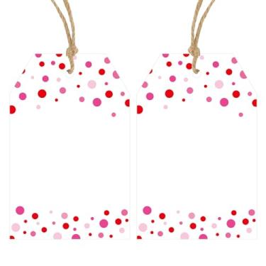 Imagem de Anwyll Etiquetas de presente com cordão - 100 peças de confete rosa de bolinhas etiquetas de saco de presente personalizadas branco branco pendurado etiqueta de papel para festa de aniversário, chá de