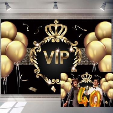 Imagem de 2,1 x 1,5 m, cenário de aniversário VIP com glitter, lantejoulas, coroa, dourado, fundo fotográfico, para eventos, decoração de festa de aniversário, decoração de festa de aniversário, banner