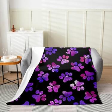 Imagem de Manfei Cobertor de flanela infantil com estampa de pata de cachorro roxo para meninos e meninas, cobertor de pegada de animal para cama, sofá, cobertor aconchegante macio e respirável (152 x 203 cm)