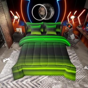 Imagem de Erosebridal Conjunto de cama solteiro brilhante com glitter, 7 peças, listrado, geométrico, gradiente, moderno, em uma bolsa, verde, preto, cinza