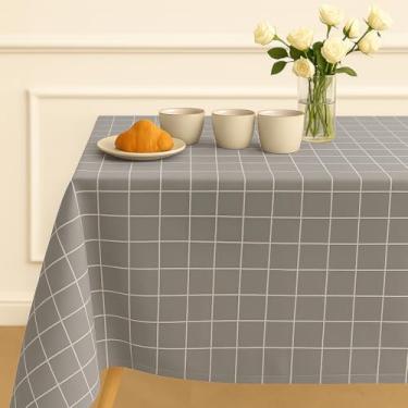 Imagem de Toalha de Mesa Algodão Xadrez Retangular para 4 a 10 Lugares Decorativa e Durável (Cinza,140 cm x 300 cm)