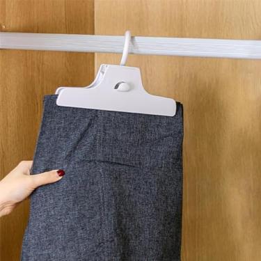 Imagem de Cabide de calça antiderrapante com ganchos pequenos, fechos integrados sem costura, rotação de 360° e empilhável para economizar espaço no guarda-roupa (branco)