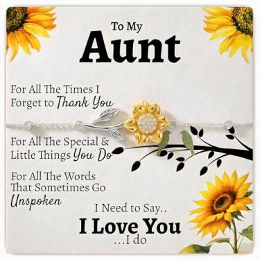 Imagem de Love You This Much Colar de girassol To My Aunt | Presentes para uma tia | Aço inoxidável cirúrgico banhado a ouro 18 k | Ajustável de 40,6 a 48 cm | Caixa de luxo | Presente de aniversário ou Natal