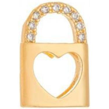 Imagem de Brinco Cadeado Coração Zirconia Banhado Ouro 18K