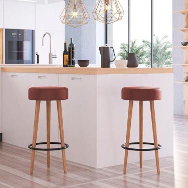 Imagem de Kit 2 Banquetas Altas Estofadas Roma 70Cm Telha - Adz