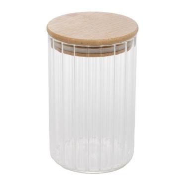 Imagem de Pote Porta Mantimentos Vidro Transparente Com Tampa De Bambu 510ml 9x15cm Wolff