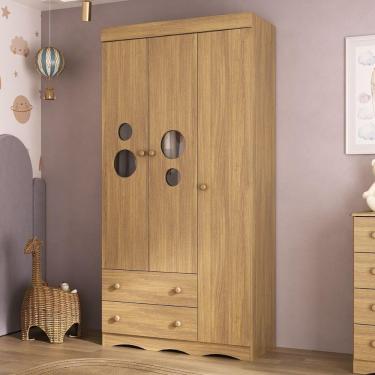 Imagem de Guarda-roupa Infantil 92cm Com Vidro 3 Portas E 2 Gavetas Sonho Multimóveis Mp4472 Madeirado