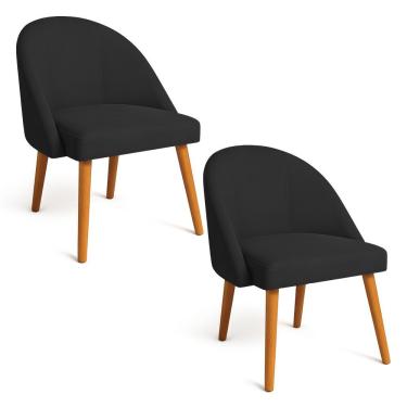 Imagem de Kit 02 Cadeiras Poltrona De Jantar Luna Suede Pés Palito Castanho - Pallazio Cor Preto