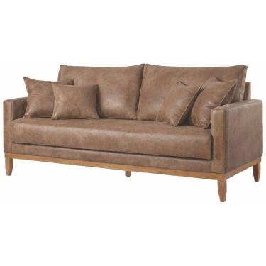 Imagem de Sofá Living Sara Couro Camurça Com Pés Em Madeira