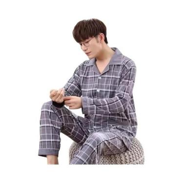 Imagem de Pijamas De Algodão De Manga Longa Para Homens Em Tamanhos Grandes, Con