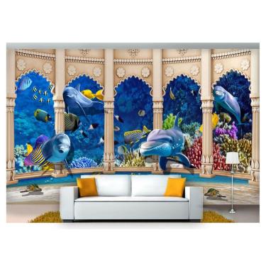 Imagem de Papel De Parede Animais Golfinho Corais 3D Anm274
