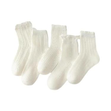 Imagem de Meias De Algodão Respiráveis Para Meninas Até O Joelho 5 Pares Cores S