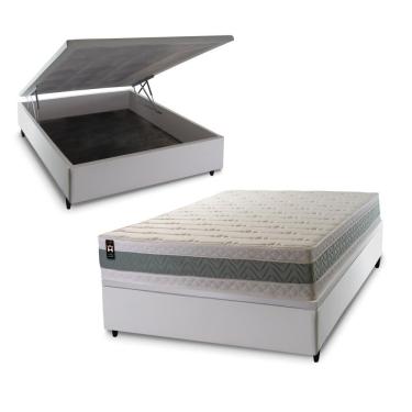Imagem de Cama Box Baú Oxford 138x188 Branco Espuma D33 King House