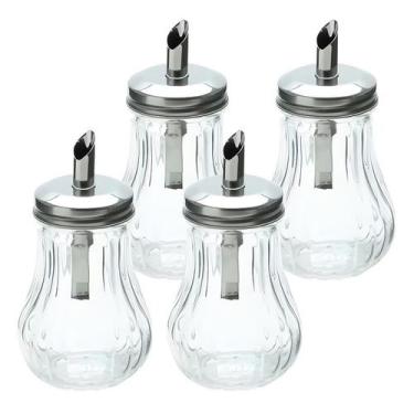Imagem de Kit 4 Açucareiro De Vidro Com Bico Dosador Aço Inox Açúcar 300ml - CLI