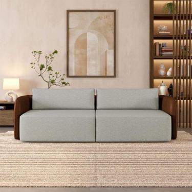 Imagem de Sofá Living Sala de Estar Abel 240cm Bipartido pés de Madeira PU/Linho