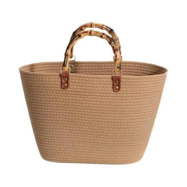 Imagem de Bolsa Feminina Listrada de Grande Capacidade - Alça de Bambu para Prai