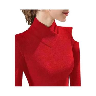 Imagem de Camiseta Térmica Feminina De Fleece Com Decote Em V E Gola Alta Para O