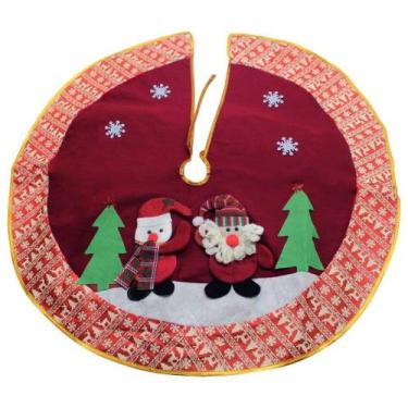 Imagem de Saia Para Árvore de Natal Vermelha Temática Papai Noel E Boneco De Nev