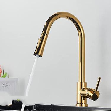 Imagem de Torneira de cozinha de toque inteligente torneiras de sensor de sondagem de ouro escovado preto/níquel 360 guindaste de rotação 2 torneiras misturadoras de água, ouro polonês sem sentido, china